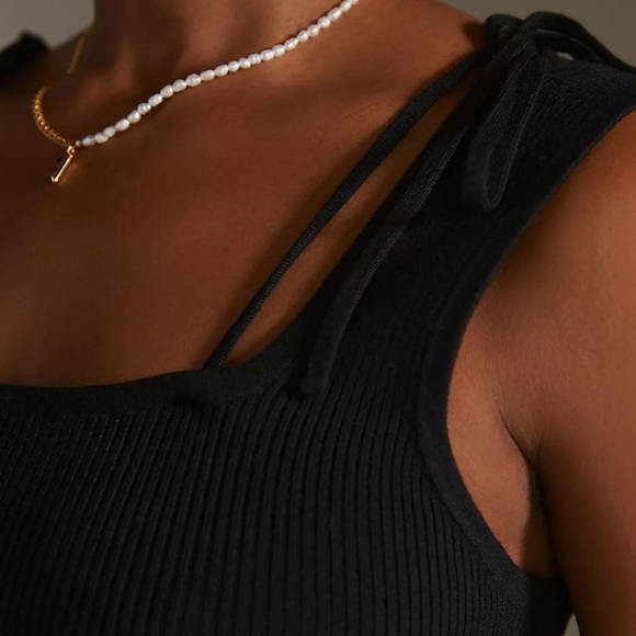 NWT anthropologie Maeve tie shoulder black ribbed knit tank - Picture 2 of 4